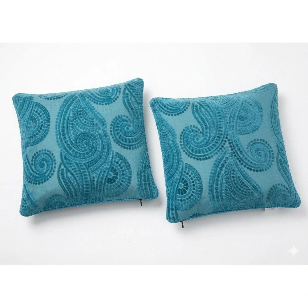 Pier 1 Imports‎ Teal Paisley Damask Velvet Flocked 16x16 Pillow Covers Set of 2